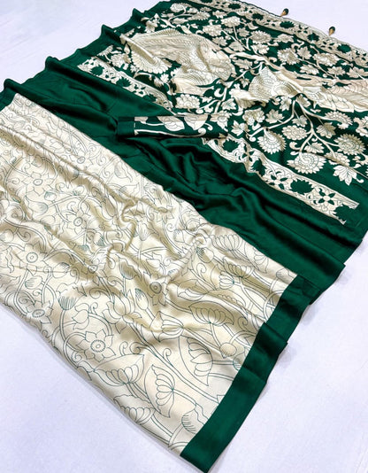 Emerald Green Crepe Silk Ready To Wear/Easy Saree