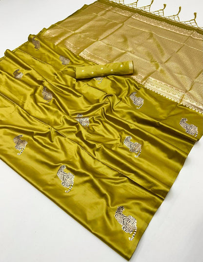 Mustard Satin Silk Ready To Wear/Easy Saree