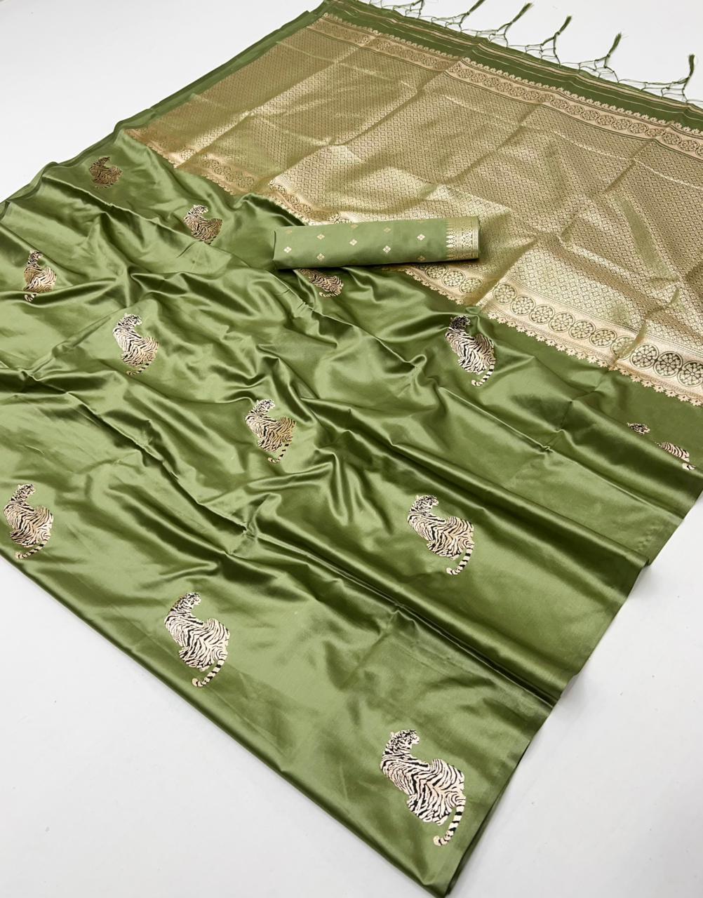 Pista Green Satin Silk Ready To Wear/Easy Saree