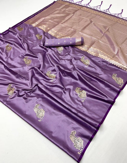 Lavender Satin Silk Ready To Wear/Easy Saree