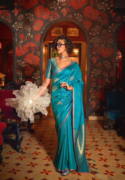 Blue Kanjivaram Silk Ready To Wear/Easy Saree