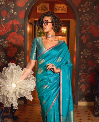 Blue Kanjivaram Silk Ready To Wear/Easy Saree