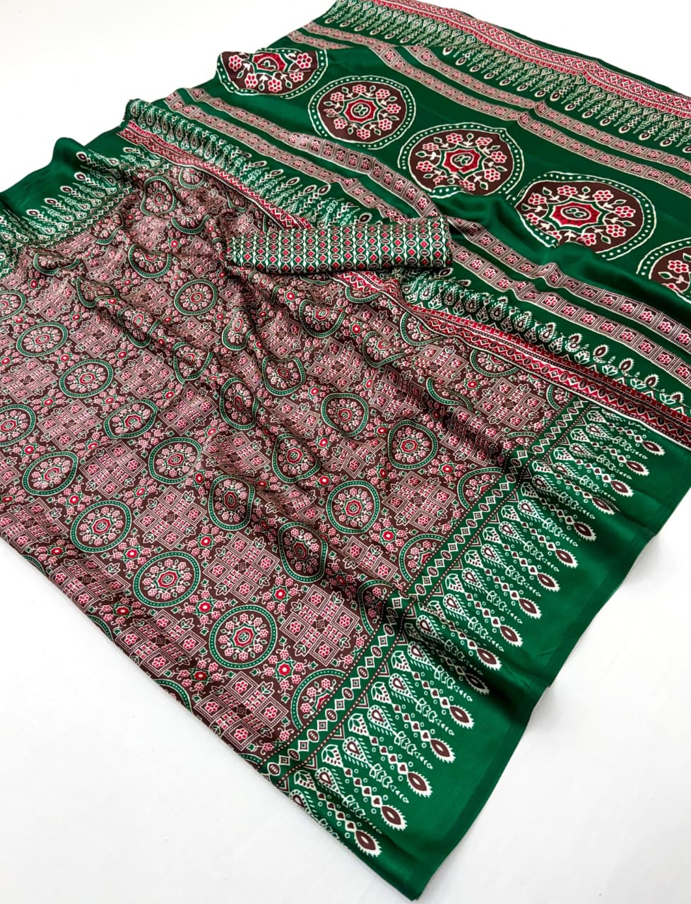 Green Modal Silk Office Wear Ready To Wear/Easy Saree