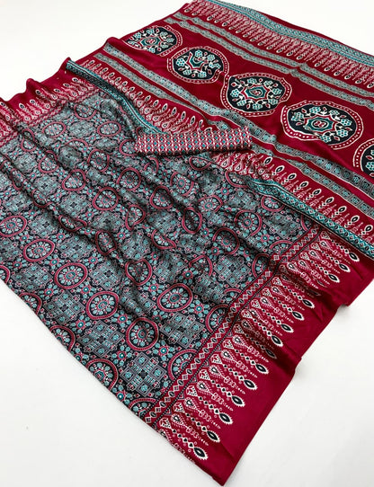 Red Modal Silk Office Wear Ready To Wear/Easy Saree