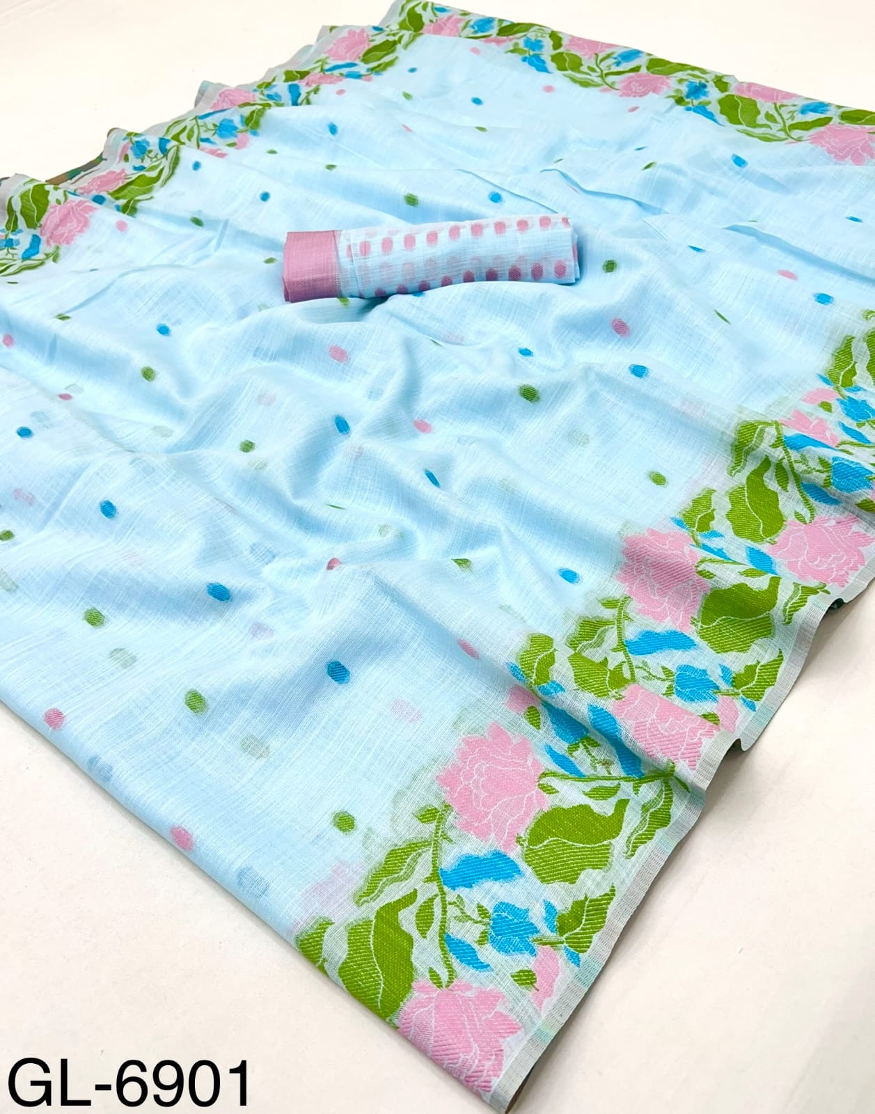 Sky Blue Linen Office Ready To Wear/Easy Saree - Panaash Saree