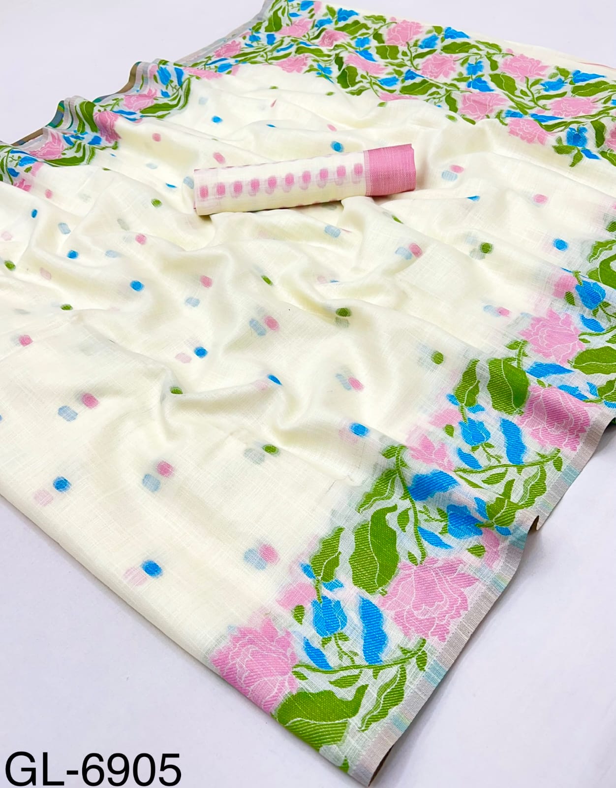 Off-White Linen Office Ready To Wear/Easy Saree - Panaash Saree