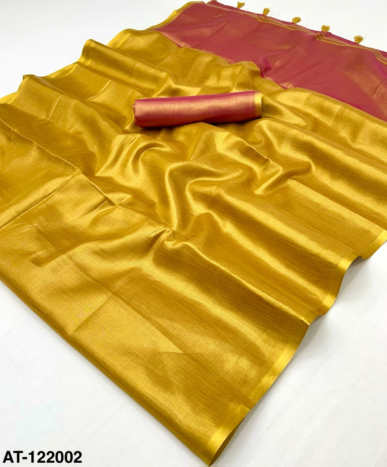 Plain Yellow Tissue Silk Ready To Wear/Easy Saree - Panaash Saree