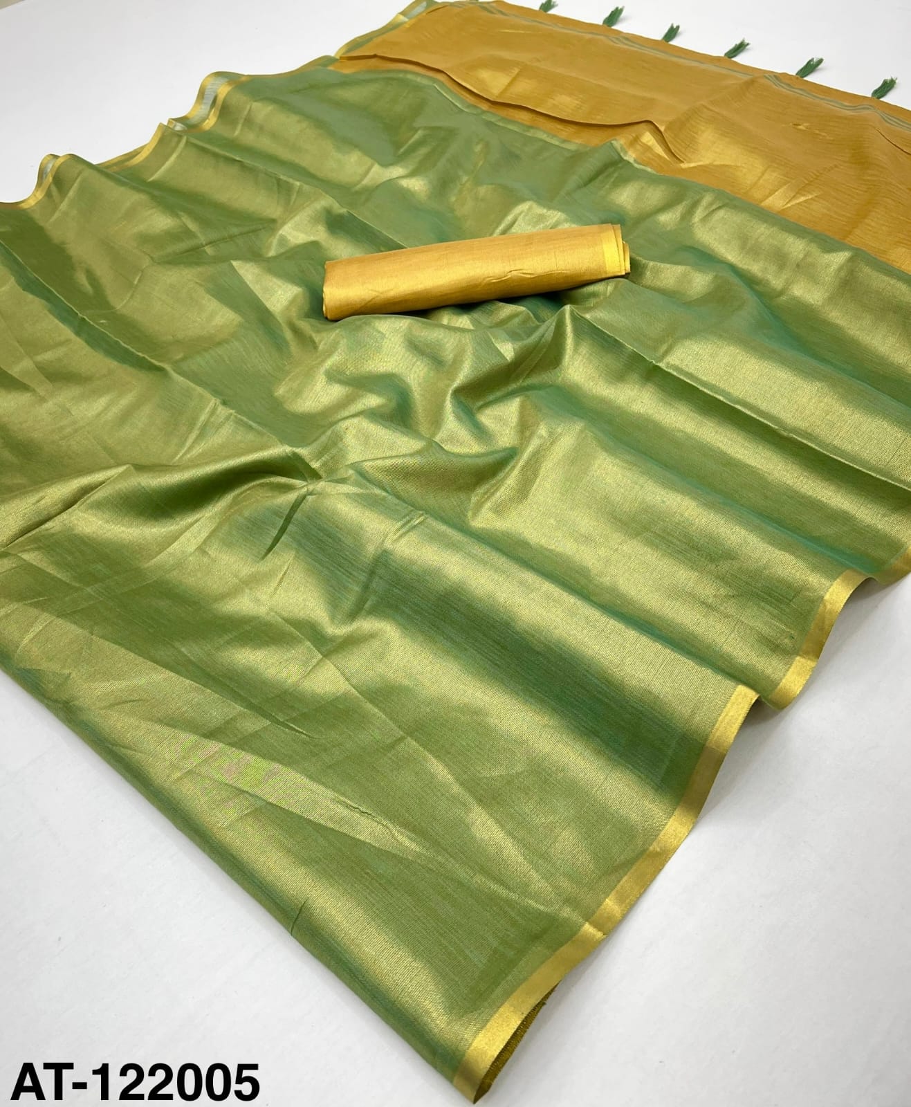 Green Plain Tissue Silk Ready To Wear/Easy Saree - Panaash Saree