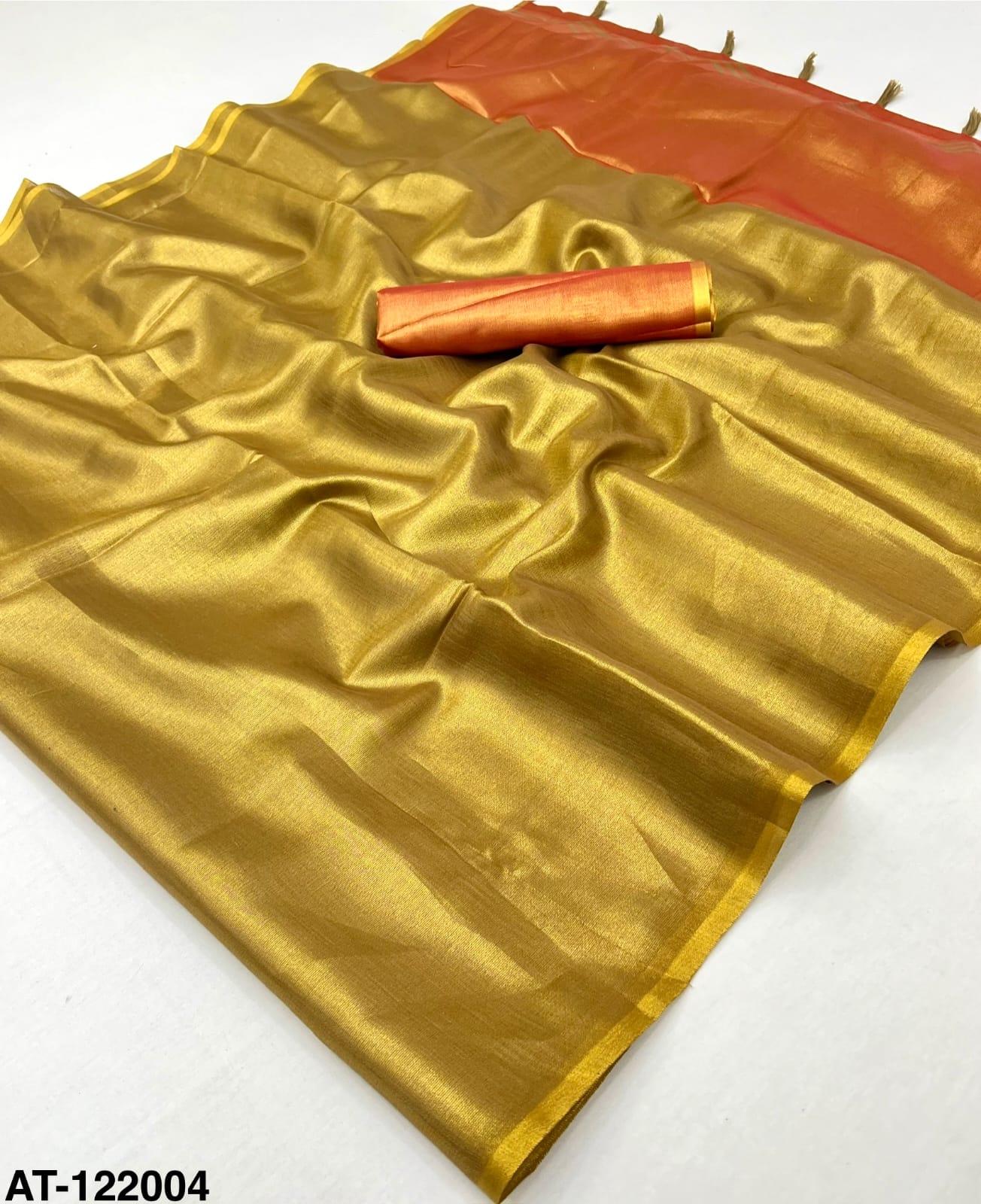 Plain Golden Tissue Silk Ready To Wear/Easy Saree - Panaash Saree