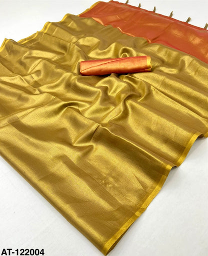 Plain Golden Tissue Silk Ready To Wear/Easy Saree - Panaash Saree