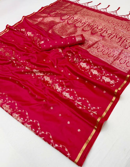 Red Satin Silk Ready To Wear/Easy Saree by Stylebypanaash 