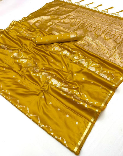 Mustard Yellow Satin Silk Ready To Wear/Easy Saree by Stylebypanaash 