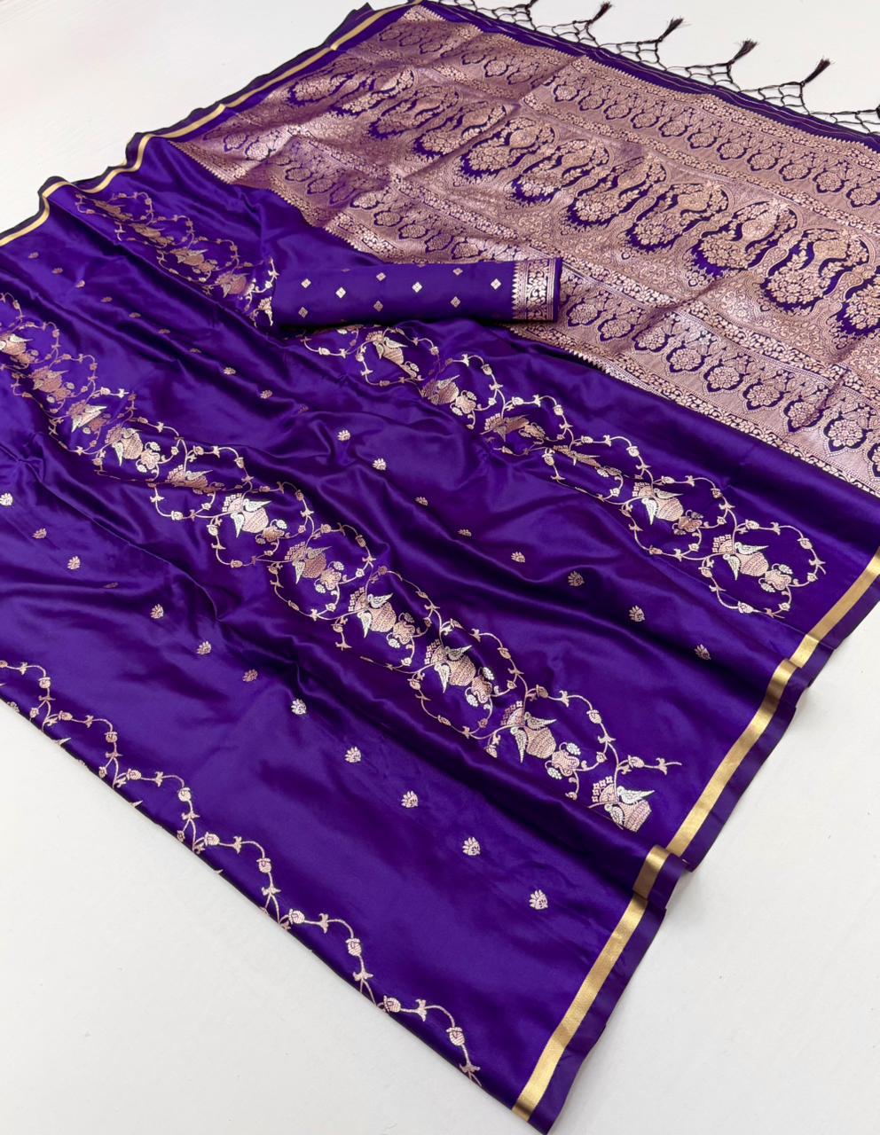 Purple Satin Silk Ready To Wear/Easy Saree by Stylebypanaash 