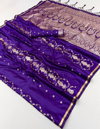 Purple Satin Silk Ready To Wear/Easy Saree by Stylebypanaash 