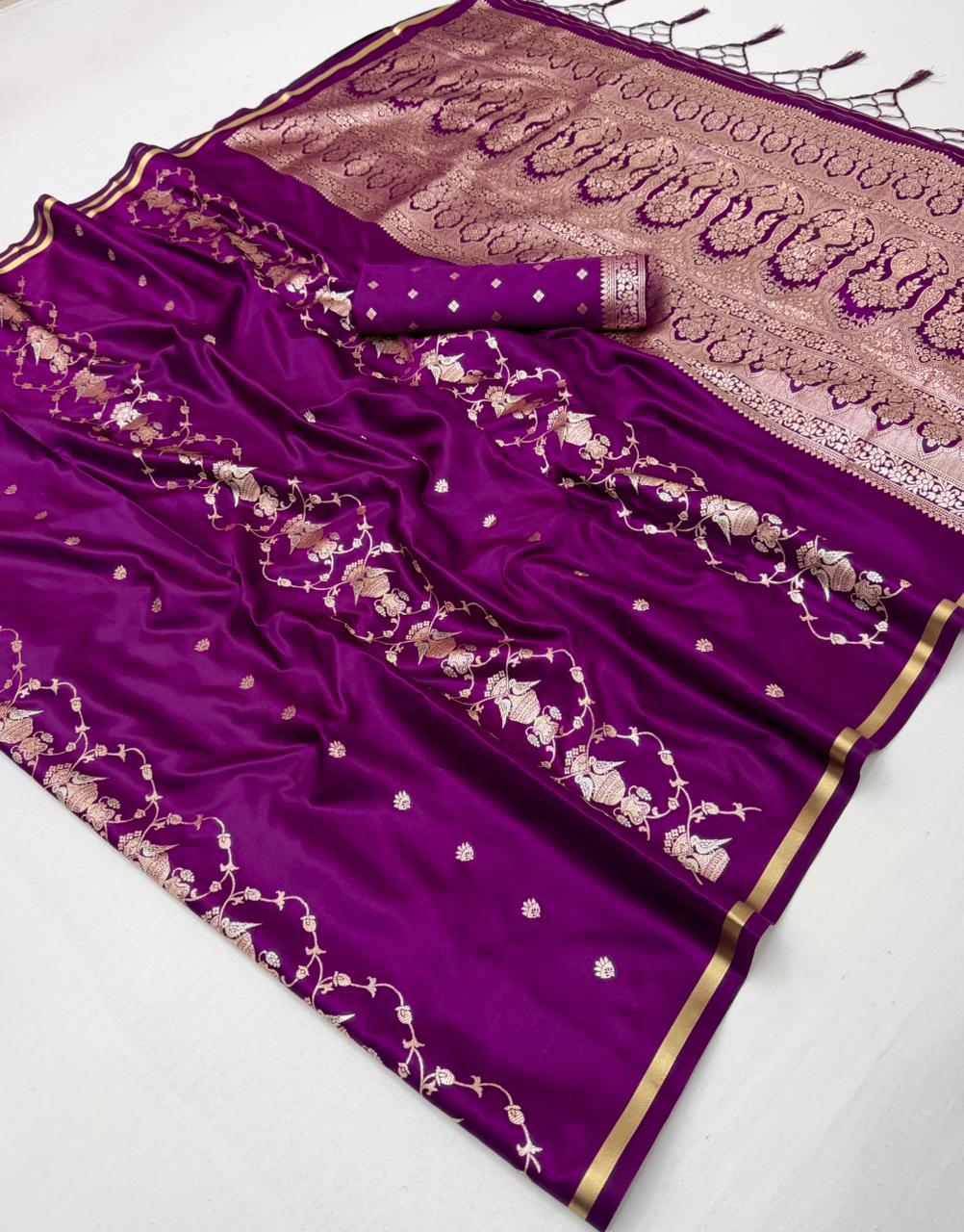 Magenta Satin Silk Ready To Wear/Easy Saree by Stylebypanaash 