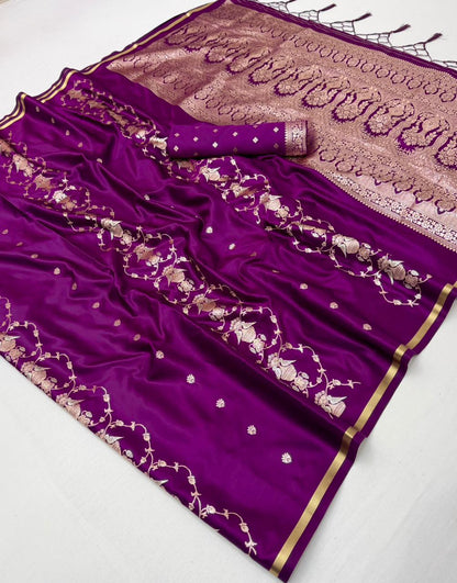 Magenta Satin Silk Ready To Wear/Easy Saree by Stylebypanaash 