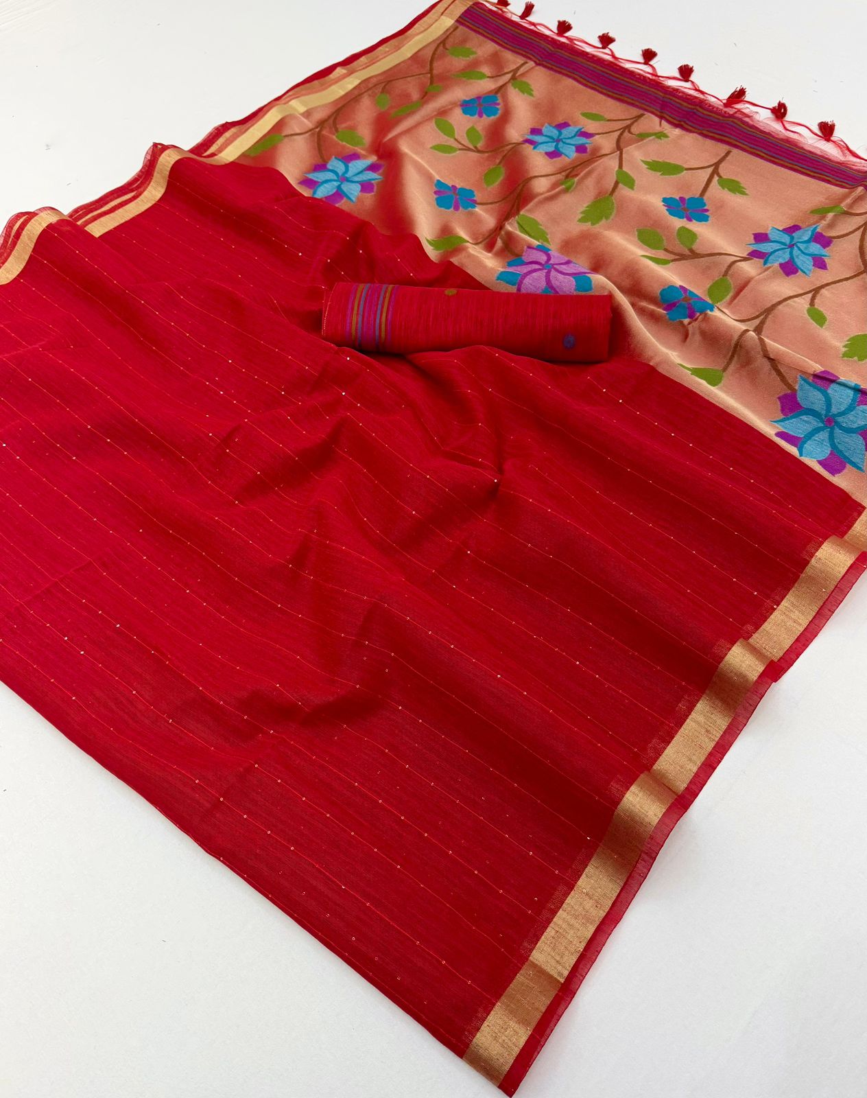 Red Munga Silk Ready To Wear/Easy Saree by Stylebypanaash 