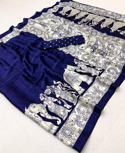 Blue Crepe Silk Ready To Wear/Easy Saree