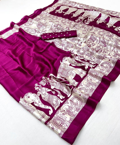 Magenta Crepe Silk Ready To Wear/Easy Saree