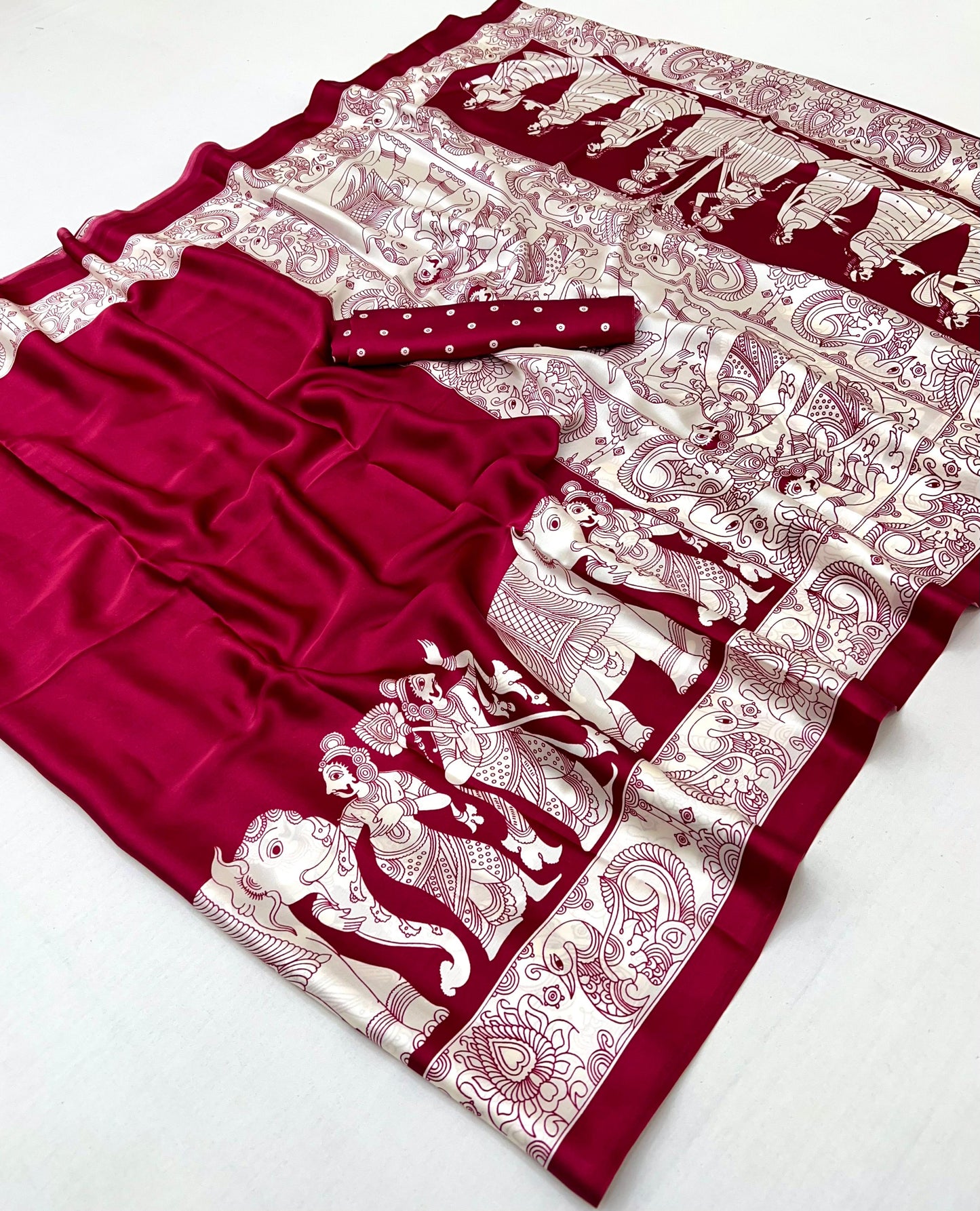Red Crepe Silk Ready To Wear/Easy Saree