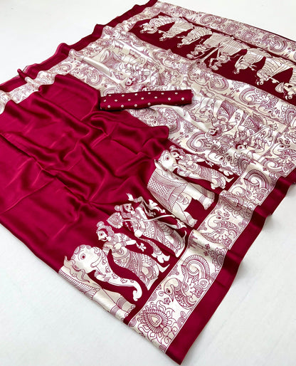 Red Crepe Silk Ready To Wear/Easy Saree