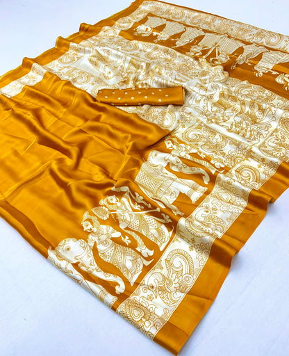 Yellow Crepe Silk Ready To Wear/Easy Saree