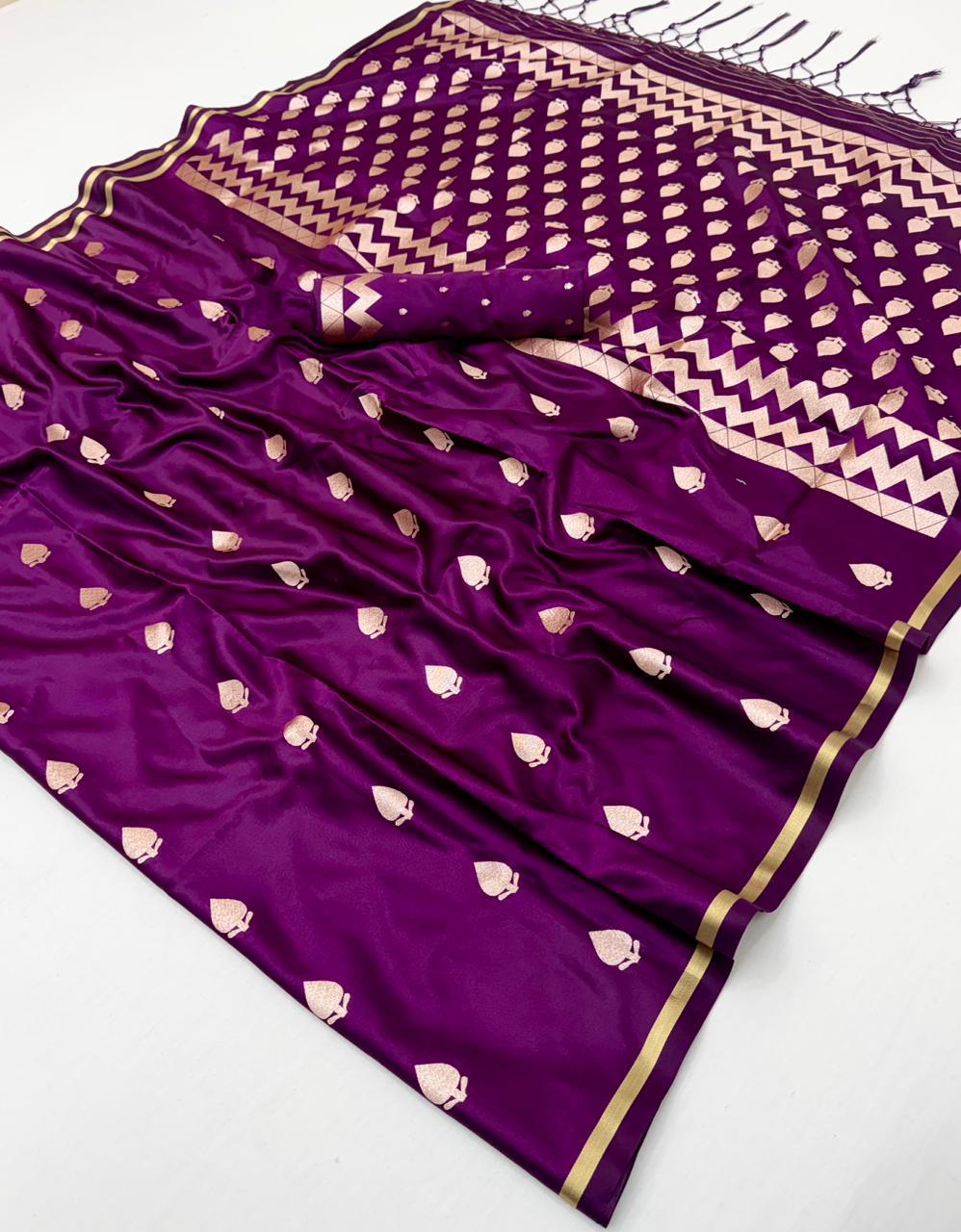Magenta Satin Silk Ready To Wear/Easy Saree by Stylebypanaash