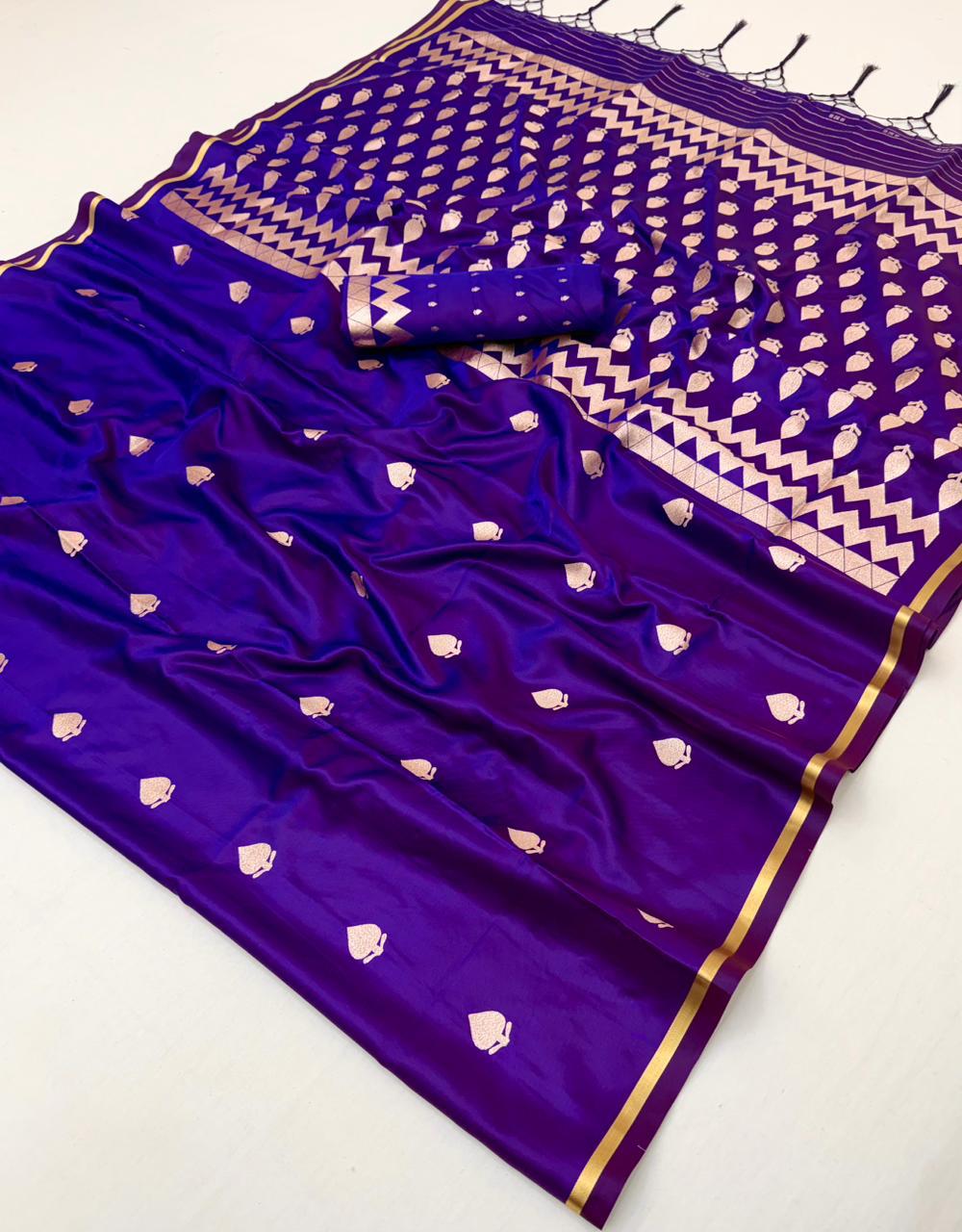 Purple Satin Silk Ready To Wear/Easy Saree by Stylebypanaash 