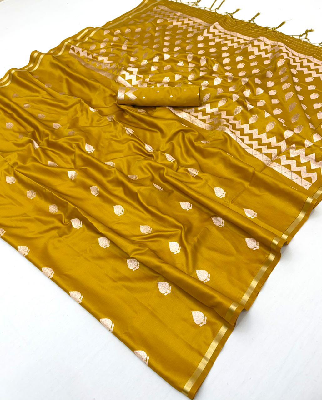 Mustard Yellow Satin Silk Ready To Wear/Easy Saree by Stylebypanaash