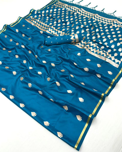 Blue Satin Silk Ready To Wear/Easy Saree by Stylebypanaash
