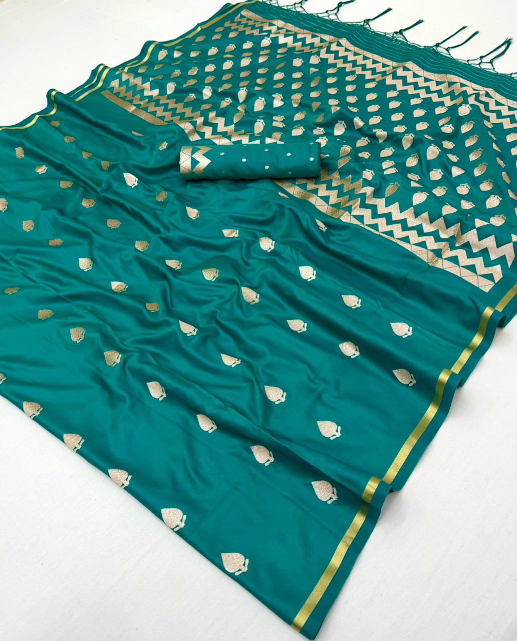 Teal Green Satin Silk Ready To Wear/Easy Saree by Stylebypanaash 