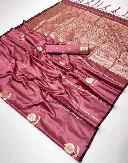 Rose Pink Satin Silk Ready To Wear/Easy Saree by Stylebypanaash 