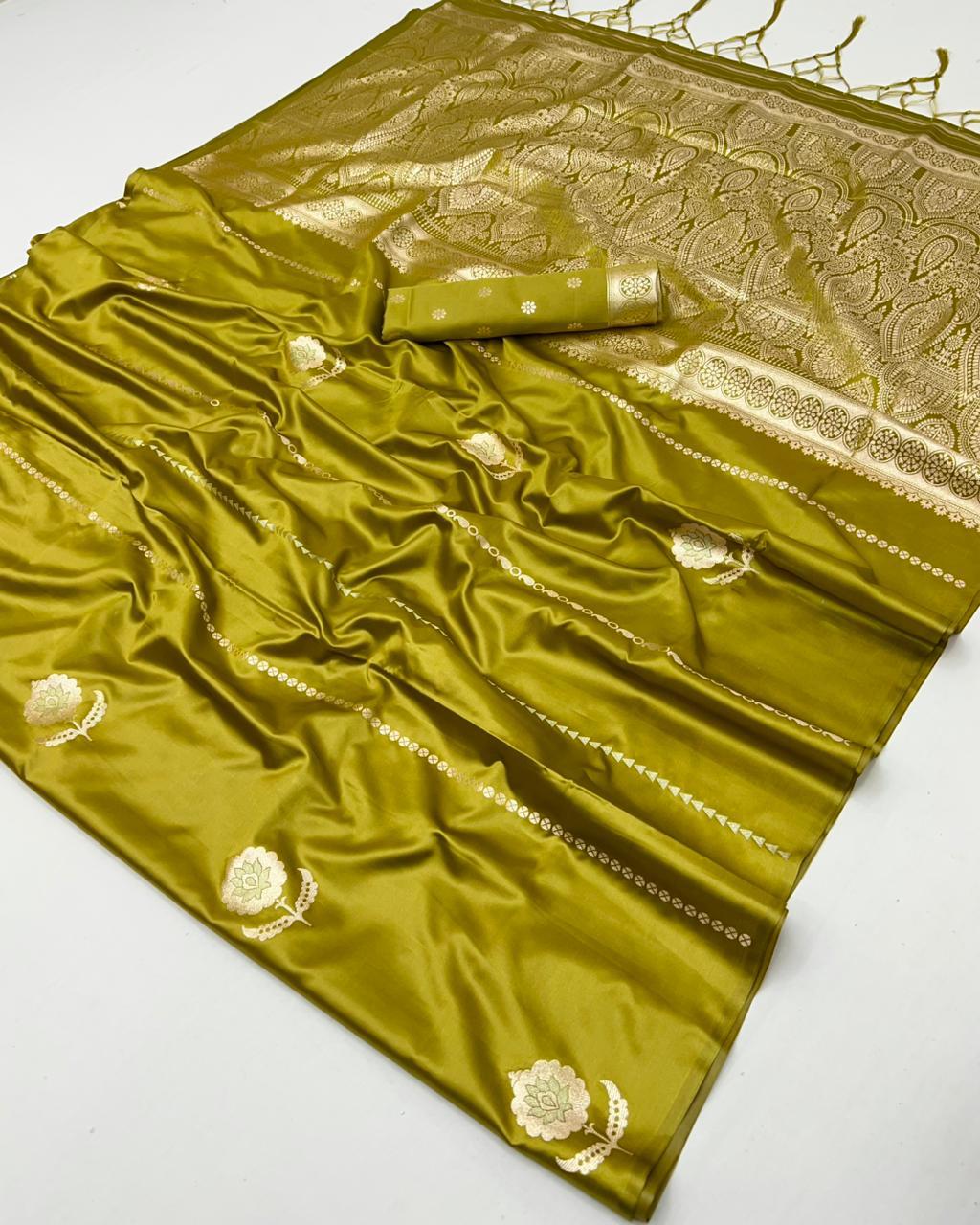 Mustard Satin Silk Ready To Wear/Easy Saree by Stylebypanaash 