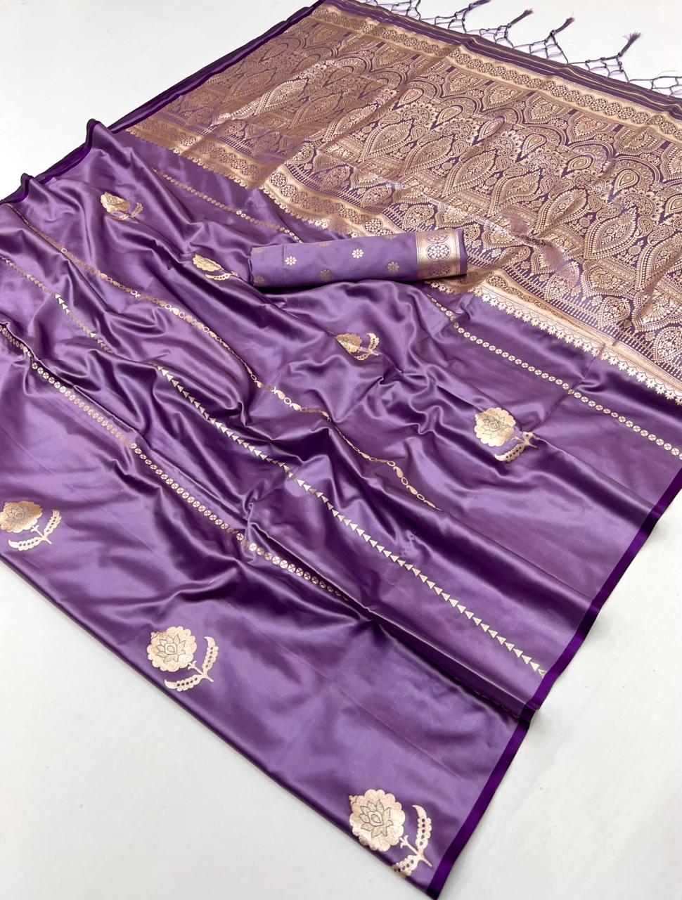 lavender Satin Silk Ready To Wear/Easy Saree by Stylebypanaash 