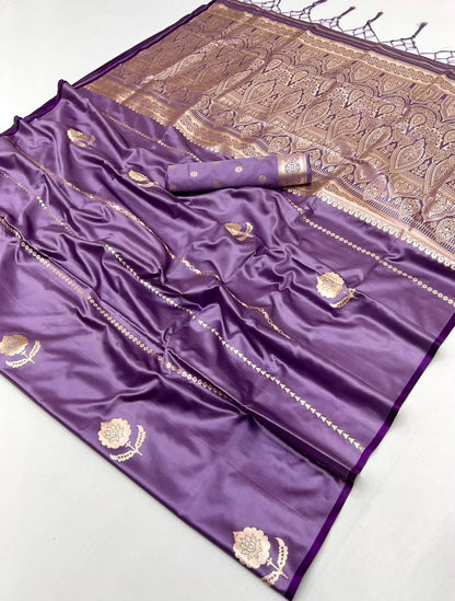 lavender Satin Silk Ready To Wear/Easy Saree by Stylebypanaash 