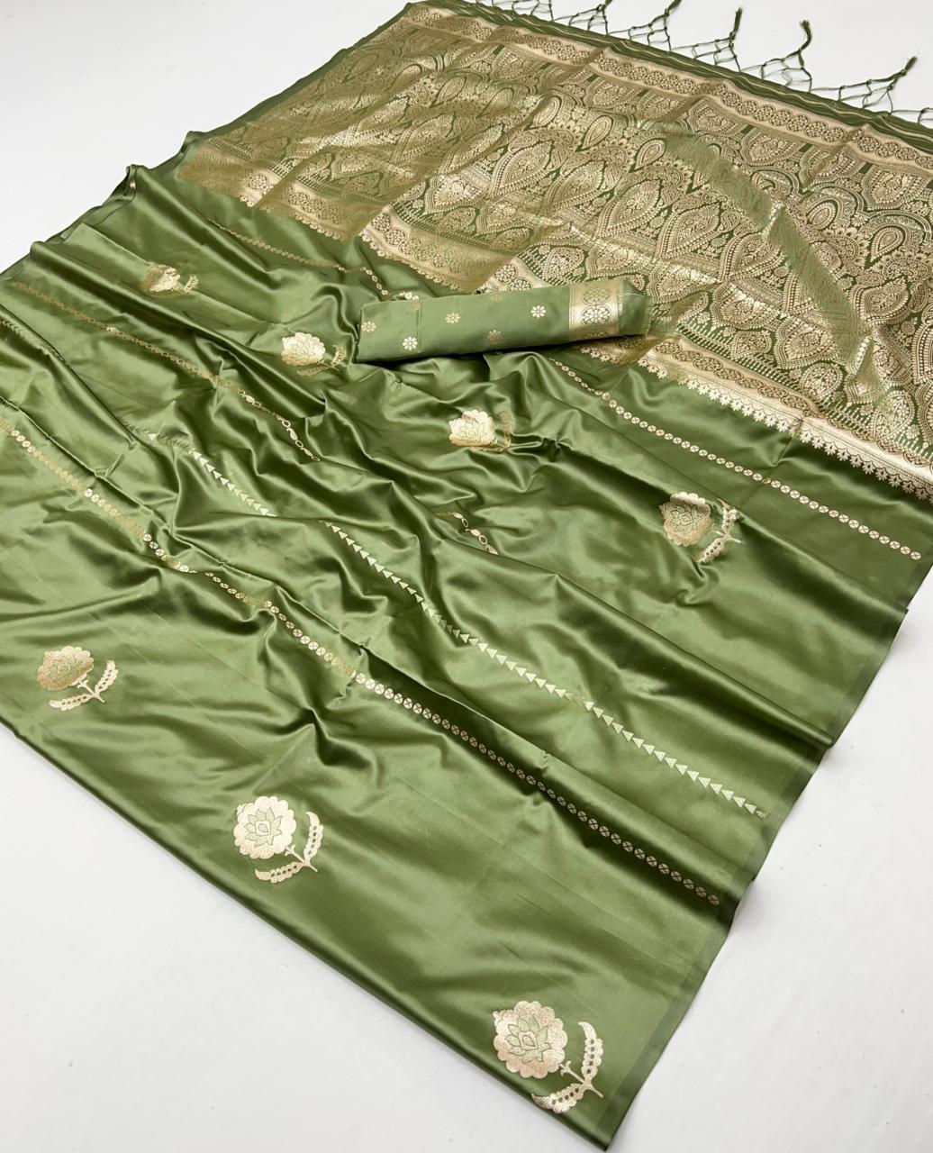 Pista Green Satin Silk Ready To Wear/Easy Saree by Stylebypanaash 