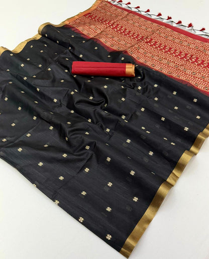 Black Munga Silk Ready To Wear/Easy Saree