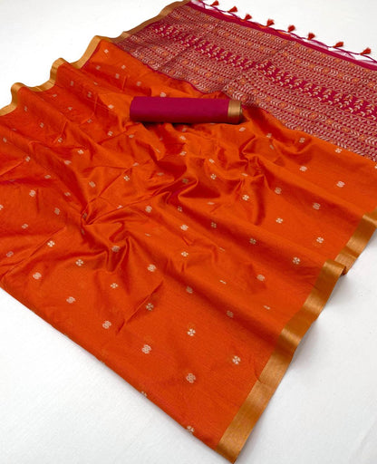 Orange Munga Silk Ready To Wear/Easy Saree