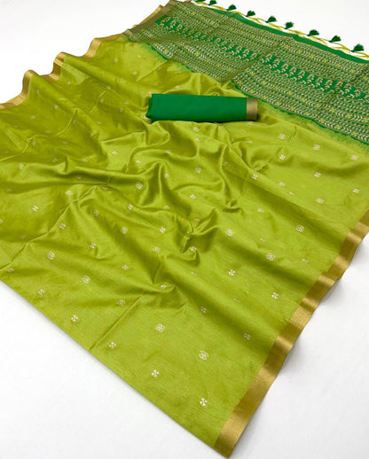 Lime Green Munga Silk Ready To Wear/Easy Saree
