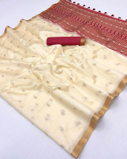 Ivory Munga Silk Ready To Wear/Easy Saree