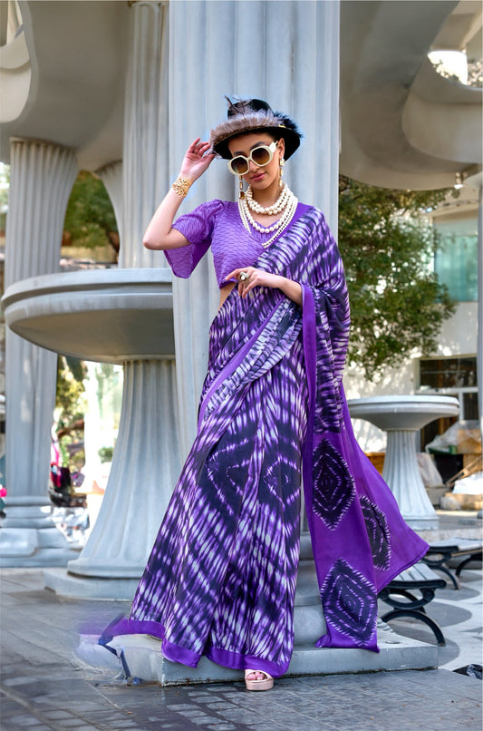 Purple Crepe Silk Casual Readymade/Easy Saree