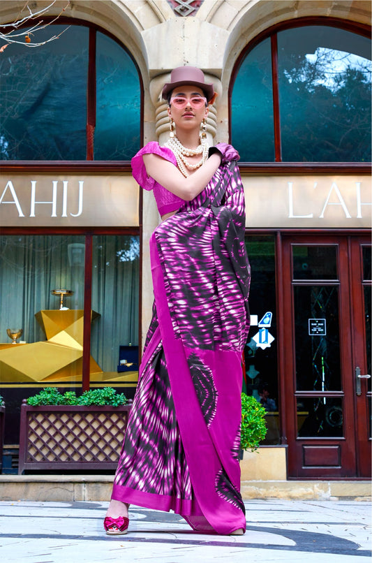 Pink Crepe Silk Casual Readymade/Easy Saree