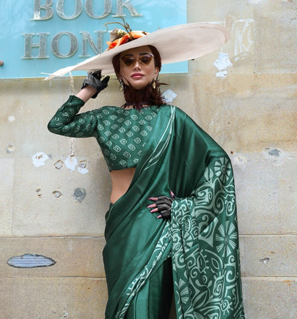Green Crepe Silk Casual Readymade/Easy Saree