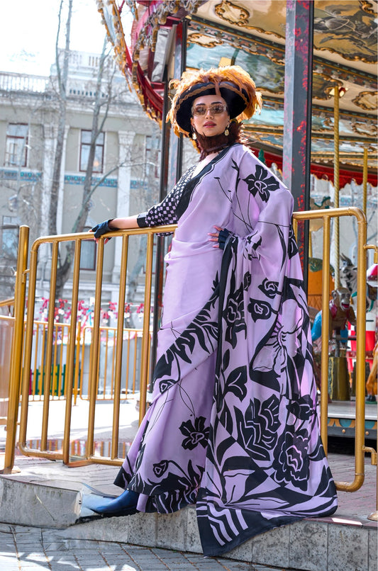 Lavender Crepe Silk Casual Readymade/Easy Saree