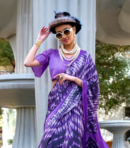 Purple Crepe Silk Casual Readymade/Easy Saree