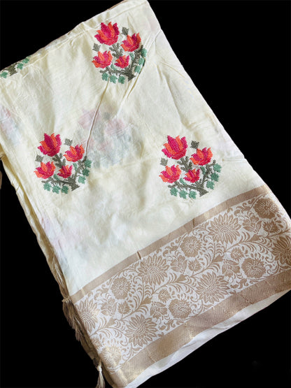 White Color Silk Readymade/Easy Saree (Clearance)