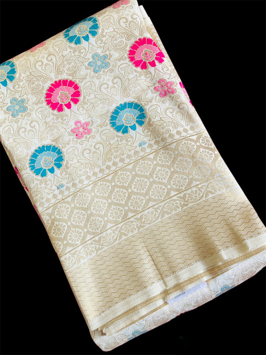 White Color Silk Readymade/Easy Saree (Clearance)