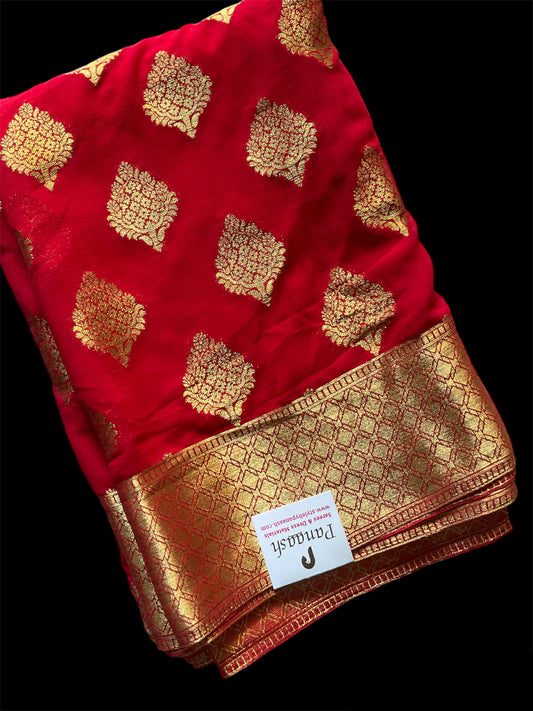 Red Color Georgette Designer Readymade/Easy Saree (Clearance)