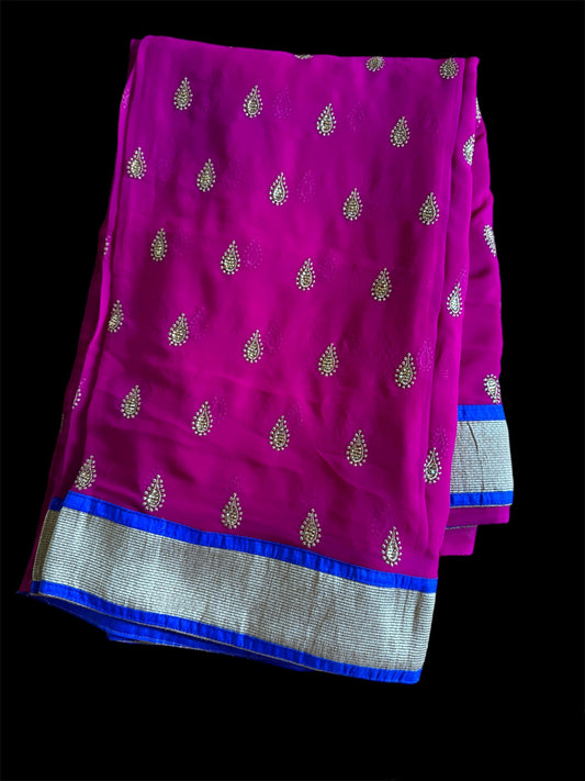 Purple Georgette Readymade/Easy Saree (Clearance)