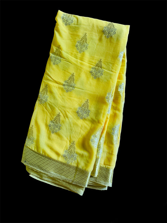 Yellow Georgette Readymade/Easy Saree (Clearance)